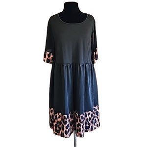 Black & leopard animal print slip over dress easy care Plus 2XL elastic waist